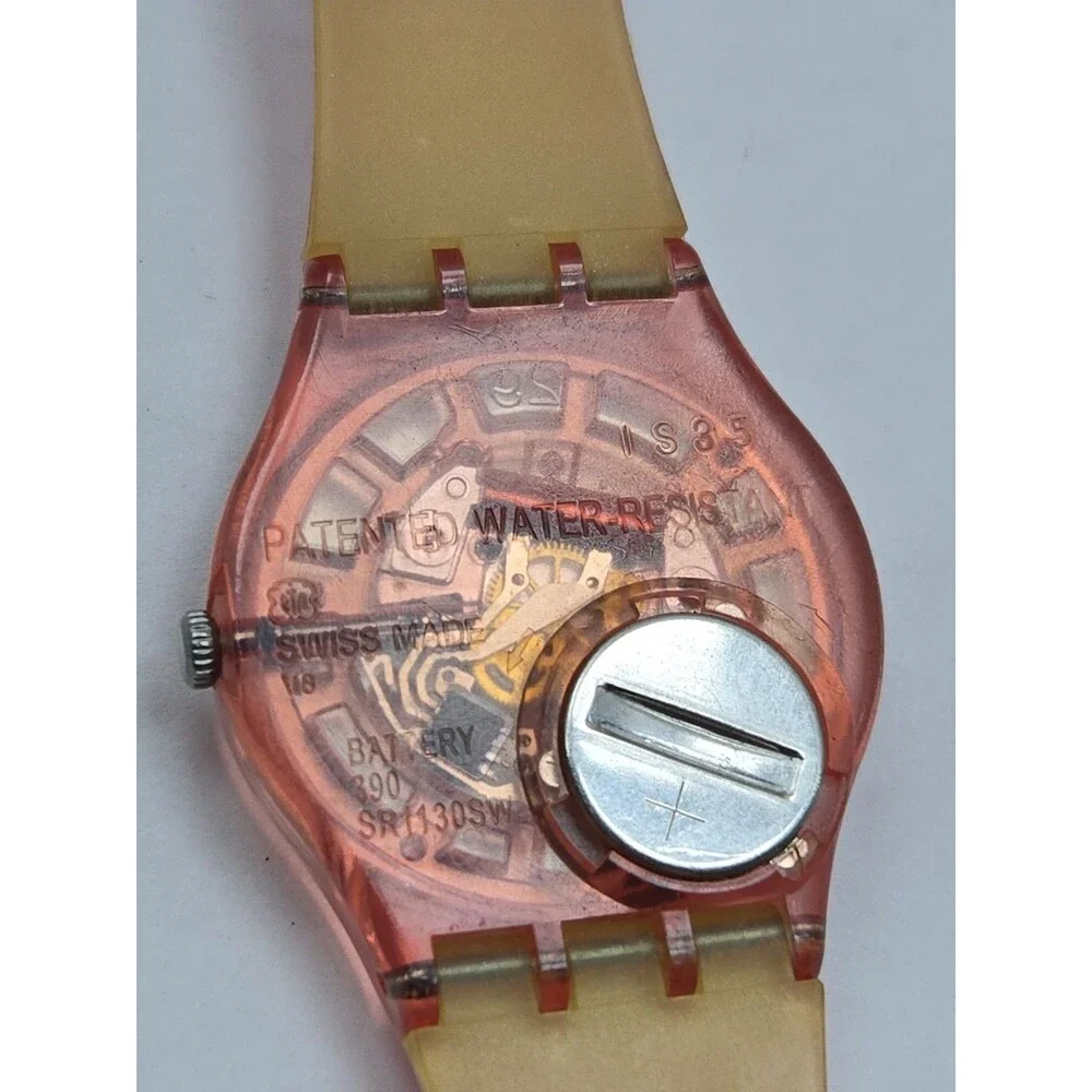 Swatch Astilbe Originals Gent Pink Rainbow Stripe 34mm Swiss Watch New Battery